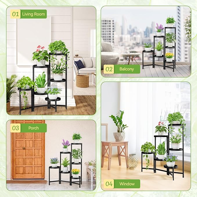 iDavosic.ly Plant Stand Indoor Outdoor, 6 Tier Corner Metal Flower Display - Image 4