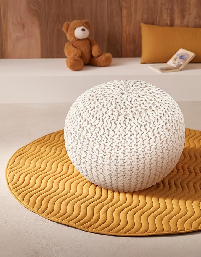 Palisa Round Ottoman Pouf Handmade Cotton Knitted Poof Bean Bag Filling - Image 4