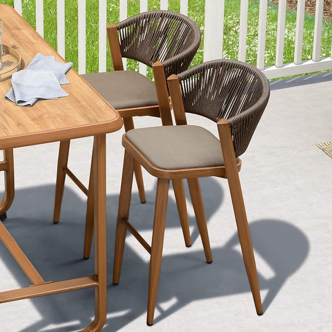 PURPLE LEAF Bar Stool Set of 2 Outdoor Rattan Bar Chair by PURPLELEAF