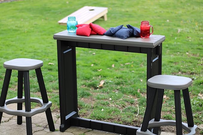 Single Bar Set Includes 2 Barstools Deep Grey Top & Black Base Ideal - Image 4
