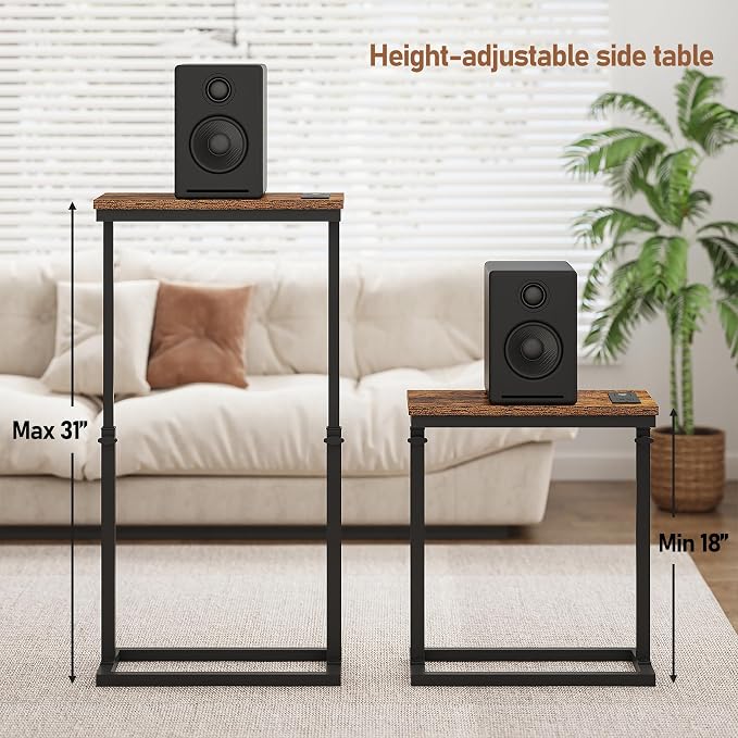 TUTOTAK End Table with Charging Station, Side Table, Tall Couch Table, Sofa - Image 2