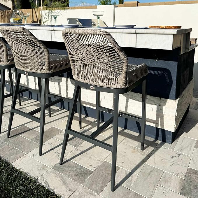 PURPLE LEAF Bar Stools Set of 2 Outdoor Bar Height Metal Stools Modern Wicker by PURPLELEAF