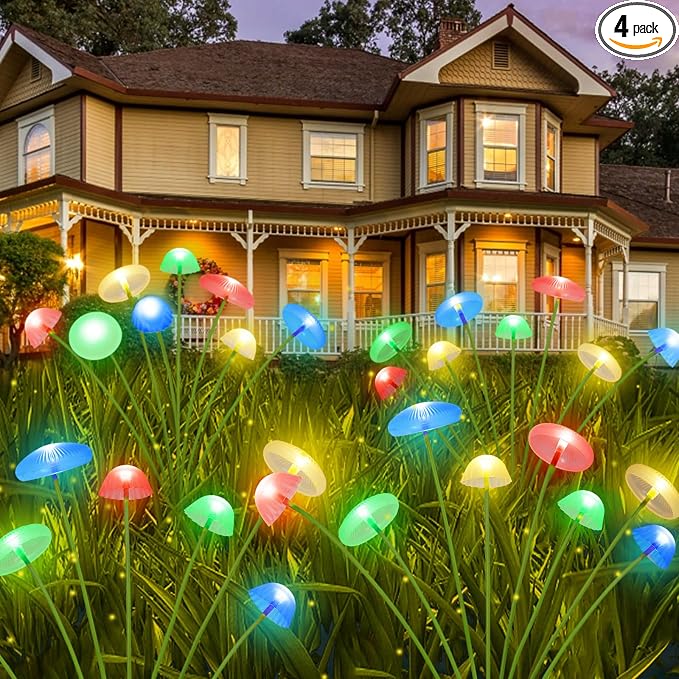 4PK 32LED Solar Garden Lights Outdoor, Mushroom Solar Lights Outdoor, IP65 by KAQ