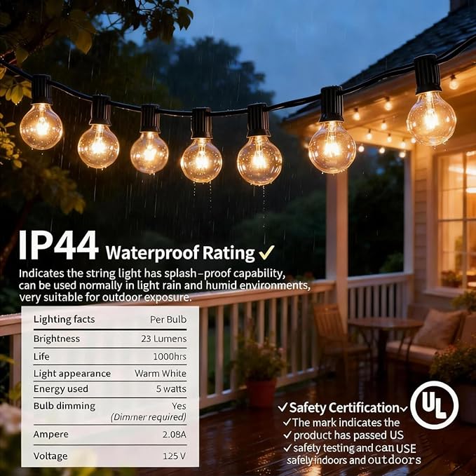 Abeja 25Ft Outdoor Patio String Lights, G40 Outdoor Globe String Lights - Image 3