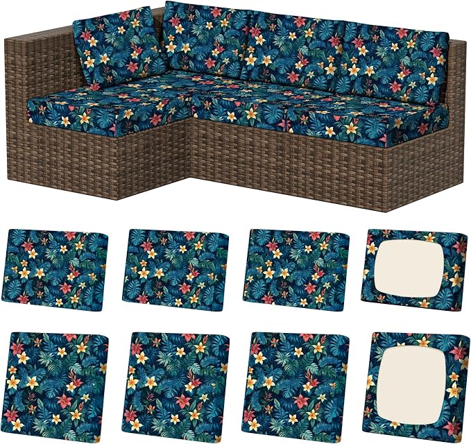 8Pcs Square Large + Rectangle Stretch Patio Cushion Covers, Couch & Sofa by VORSHAPE