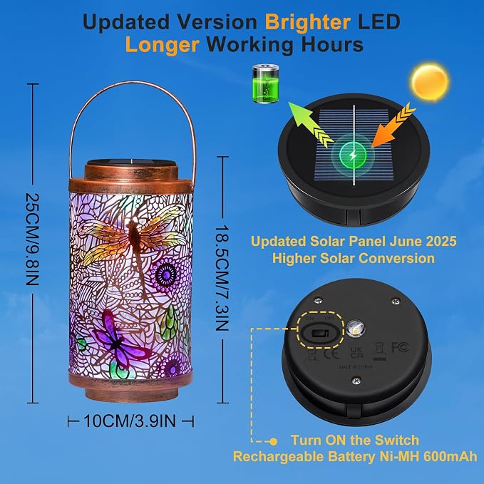 2Pack Solar Outdoor Lanterns Waterproof Multicolor Dragonfly Garden Gifts - Image 3