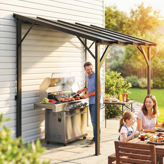 Outsunny 8' x 5' Hardtop Grill Gazebo, Lean-to BBQ Gazebo Shelter, Wall-Mounted - Image 8