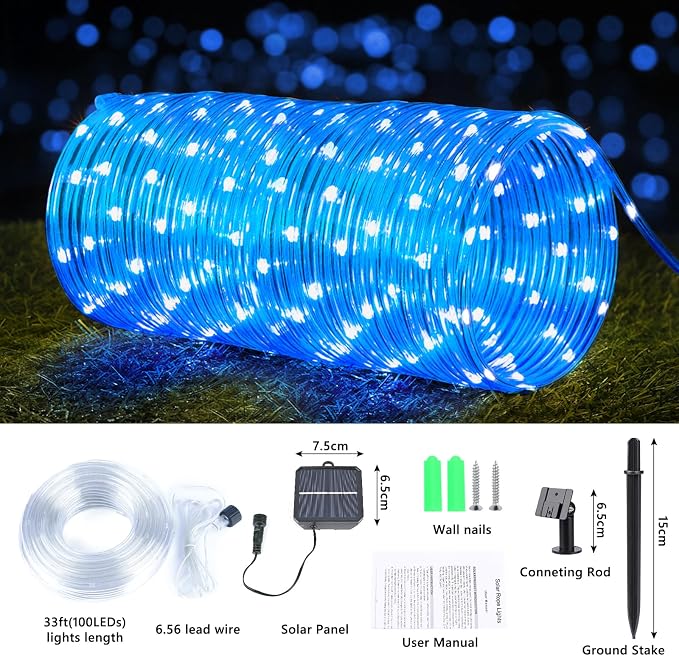 Solar Rope Lights, 33ft 100LED Solar String Lights, 8 Modes Waterproof Solar - Image 3