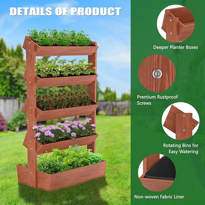 Wooden Vertical Raised Garden Bed, 5 Tier Garden Planters Raised Beds - Image 8
