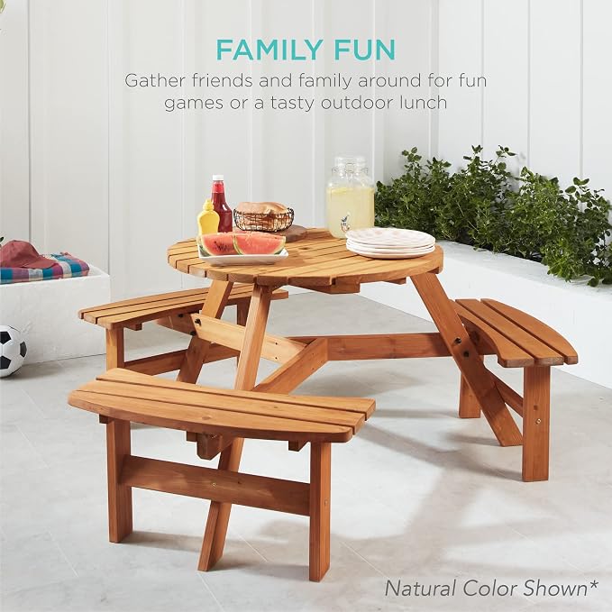 Best Choice Products 6-Person Circular Outdoor Wooden Picnic Table - Image 7