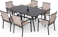 7-Piece Outdoor Dining Set, Patio Powder Coated Steel Table by Anmutig