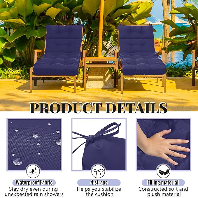Kigley 2 Pcs Chaise Lounge Cushions 75 x 22 x 5 Inches Soft Lounge Chair - Image 4
