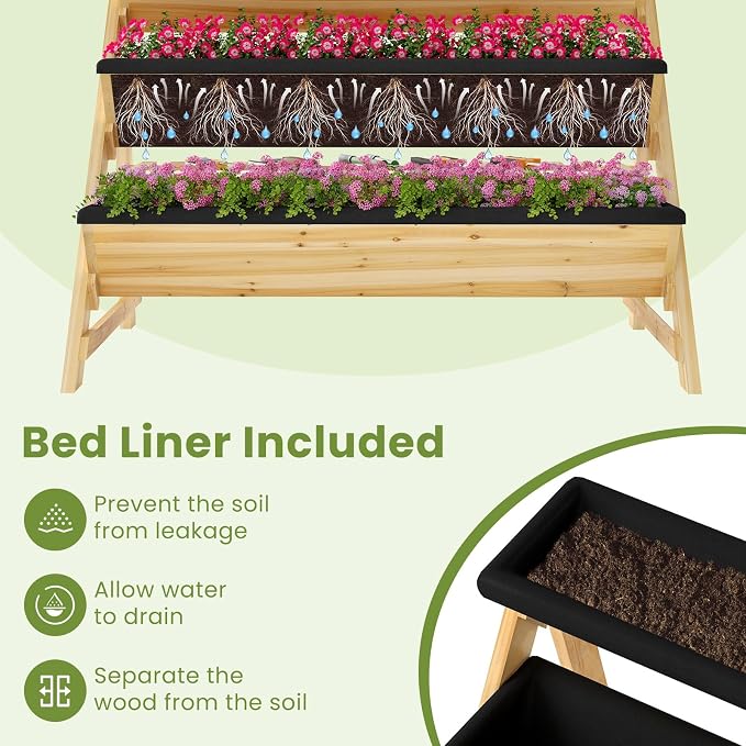HAPPYGRILL 3-Tier Wooden Raised Garden Bed, Elevated Planter Box Kit - Image 5