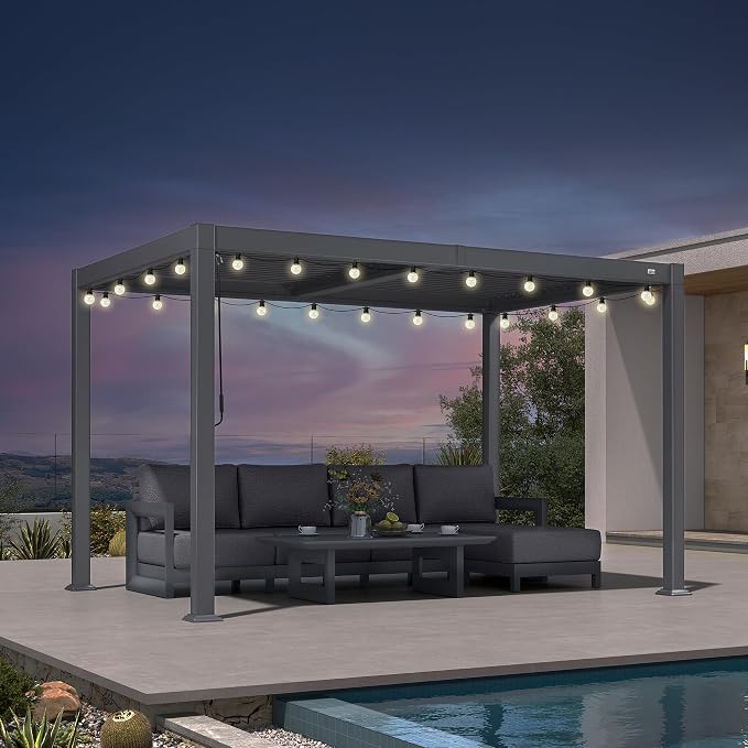 PURPLE LEAF Louvered Pergola w/Light 8' x 12' Aluminum Outdoor Pergola by Unknown