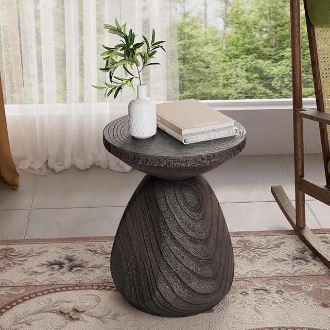 COSIEST Outdoor Side Table Colored Faux Wood, Stump End Stool w Tree Rings - Image 4