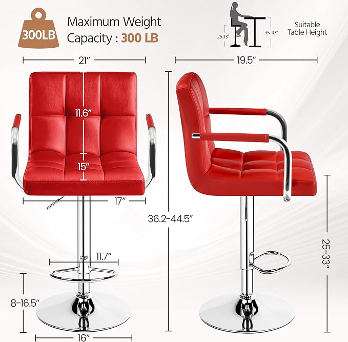 Yaheetech Bar Stools Set of 2, PU Leather Adjustable Swivel Barstools, - Image 3