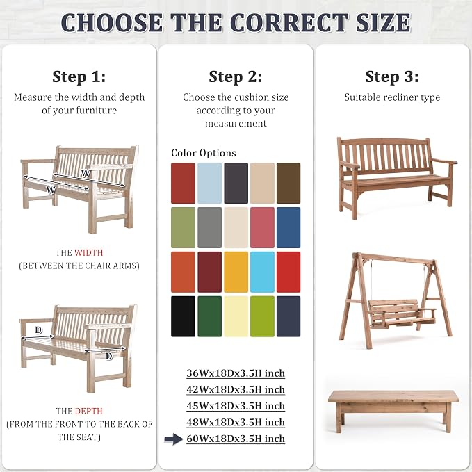 Premium Outdoor Bench Cushions for Patio Furniture 3.5inches Memory Foam Bench - Image 3