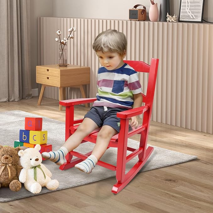 Toddler Rocking Chair Set of 2 for Kids Comfy Recliner Wooden Rocker for Baby - Image 2