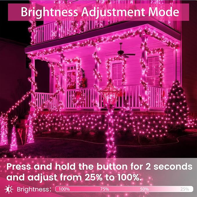 Upgraded Connectable 200 LED String Lights Indoor Outdoor, 66FT Pink Christmas - Image 4