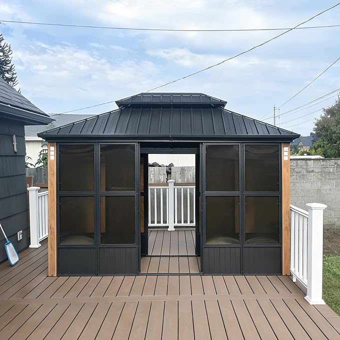 PURPLE LEAF 10' X 13' Patio Hardtop Gazebo Double Top Galvanized Steel Screen - Image 7