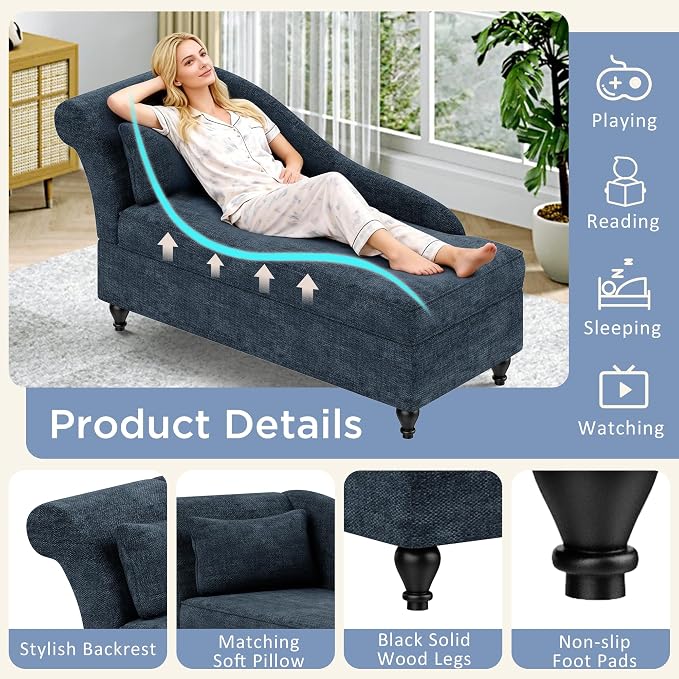 Yongqiang Storage Chaise Lounge Indoor, Upholstered Chaise Lounge Chair - Image 7