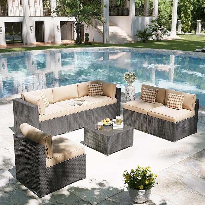 Aoxun Patio Furniture Set, 7 Piece Outdoor Sectional Sofas - Image 5