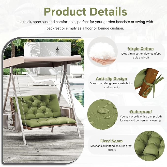 Porch Swing Cushion with Backrest, Waterproof Bench Cushion - Image 3