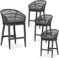 PURPLE LEAF Outdoor Rattan 24" Counter Height Bar Stools Set of 4, Aluminum Bar by PURPLELEAF
