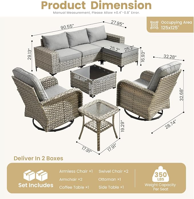 HOOOWOOO Outdoor Sectional Furniture Set, 8 Pieces Wicker Patio Conversation - Image 7