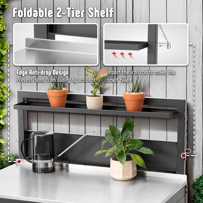 Garden Potting Bench with Storage Cabinet, Outdoor Gardening Table & Work Bench - Image 2
