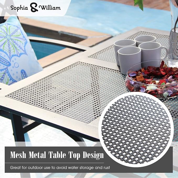 Sophia & William Metal Outdoor Dining Table, Square Mesh Patio Table - Image 4