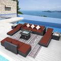 NICESOUL 13 Piece Patio Sectional w/Fire Pit, Modular Wicker Outdoor Couch by NICESOUL