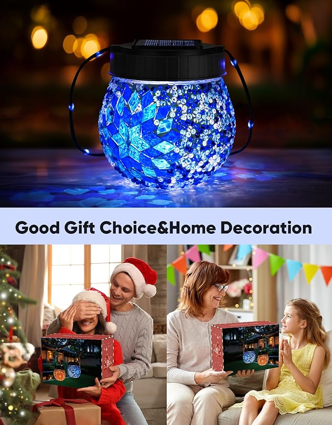 Mosaic Solar Lights Outdoor 6 Pack, Solar Hanging Lanterns Christmas Halloween - Image 7
