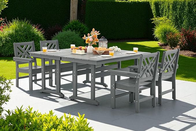 HDPE Outdoor Dining Set, 6-Piece Outdoor Table and Chairs Include 4 Dining - Image 7