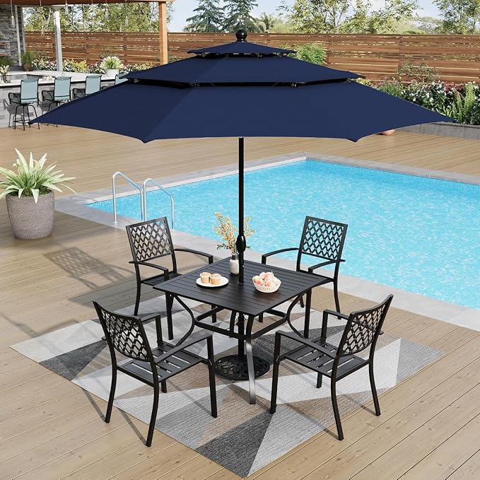 PHI VILLA 37 Inch Outdoor Dining Table Metal Steel Slat Square Patio Dining - Image 5