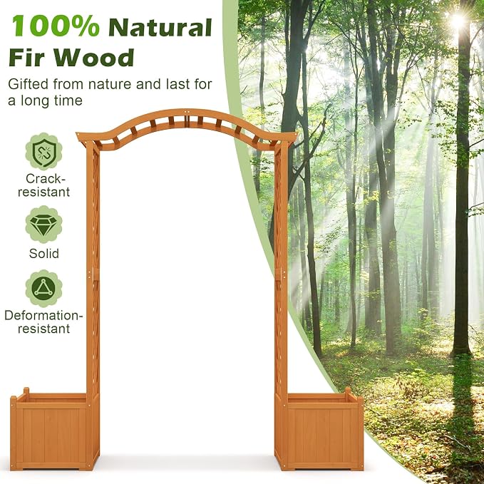Giantex Garden Arbor with Planter, Wooden Planter Arch with Trellis, Outdoor - Image 8