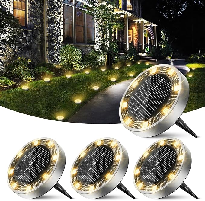 Peasur Mini Solar Ground Lights Outdoor, 4 Pack Flat Solar Powered Disc Lights by Peasur
