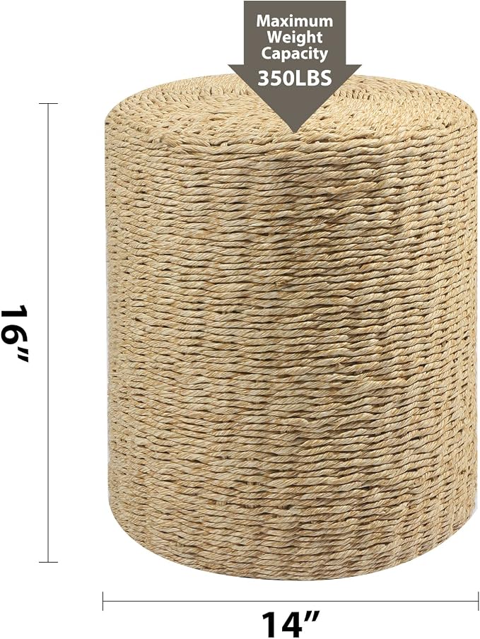 Wimarsbon Decor Round Pouf Ottoman Single Strand Paper Rope Pouf Footrest - Image 3