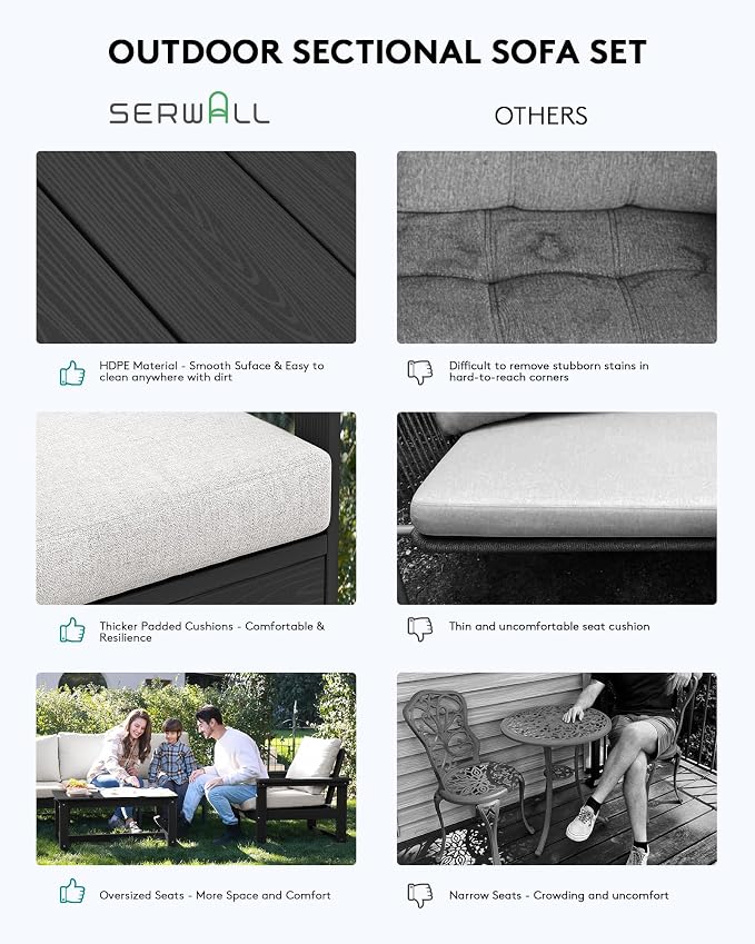 SERWALL Outdoor Sectional Sofa Set, 5-piece Outdoor Modula Couch Set - Image 7