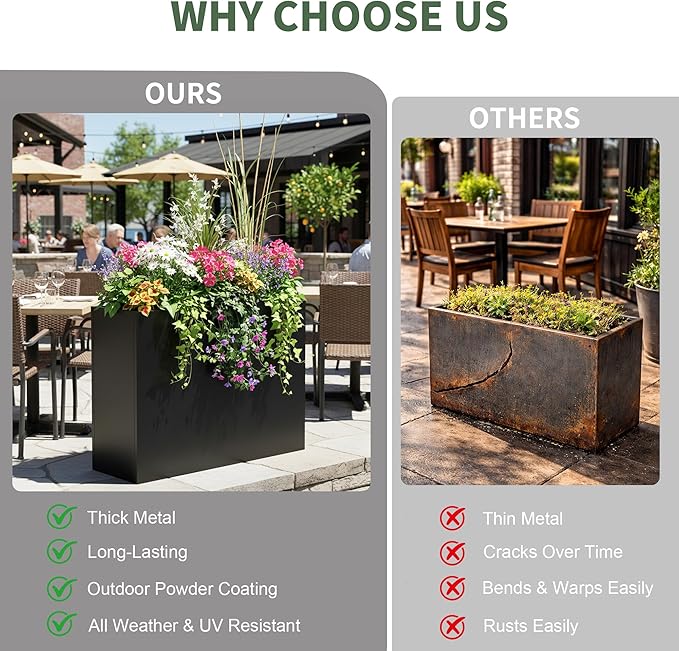 Tall Metal Planter for Outdoor Plants, Large Rectangular Planter - Image 5
