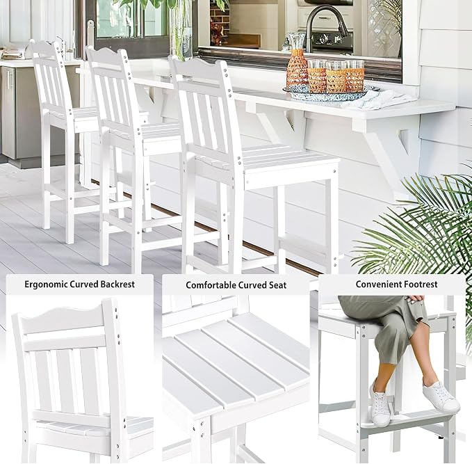 nalone Outdoor Bar Stools Set of 2, HDPE Tall Adirondack Chairs Bar Chairs - Image 4