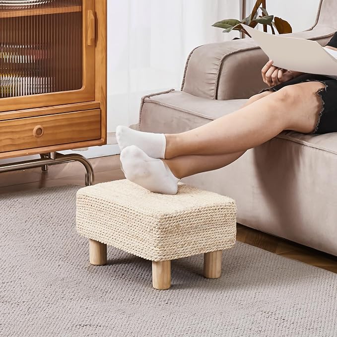 Wimarsbon Natural Seagrass Footstool Ottoman Rectangular Footrest Pouf Ottomans - Image 2