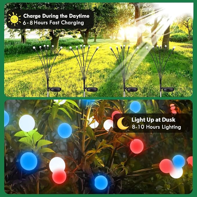 4th of July Decorations, 6 Pack Solar Firefly Lights Outdoor, 36 LED Waterproof - Image 5