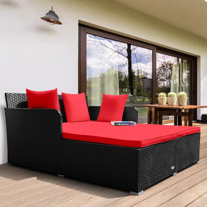 RELAX4LIFE Rattan Patio Outdoor Daybed, Wicker 2-Person Sunbed Loveseat - Image 9