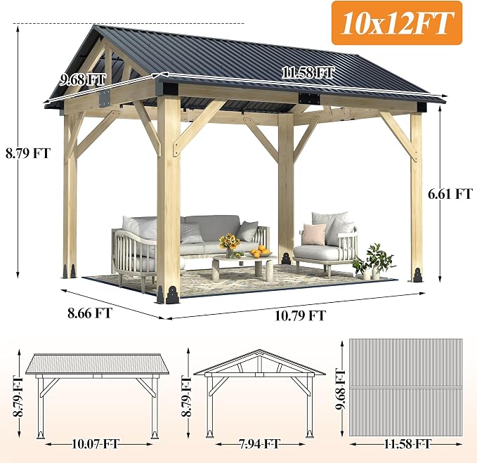 COVERONICS 10’x12’ Outdoor Wood Gazebo - Image 2