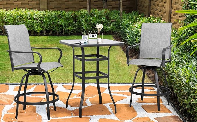 Shintenchi 3 Piece Patio Swivel Bar Stools Set, Outdoor Patio Bar Table and - Image 6