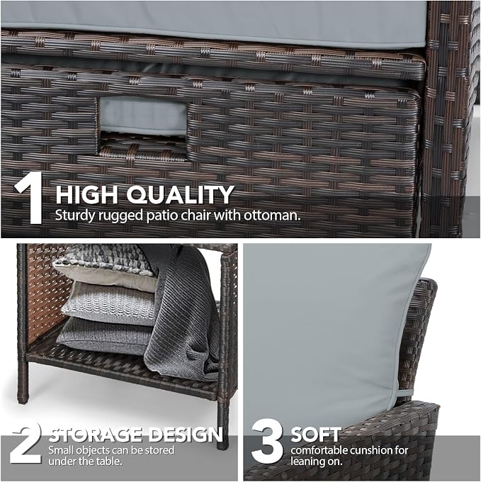 LEVELEVE Balcony Furniture 5 Piece Patio Conversation Set, PE Wicker Rattan - Image 7