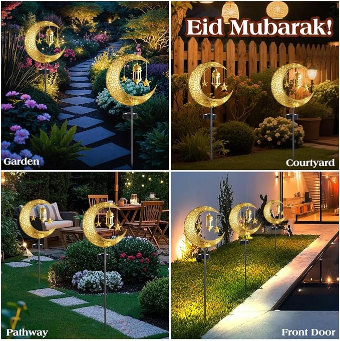 Lewondr 2Pcs Ramadan Solar Lights, Ramadan Decorations Outdoor, Metal Yard - Image 7