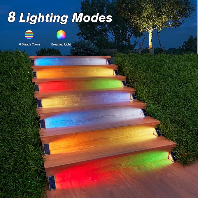 VOLISUN Solar Stair Lights 12 Pack, 7 Fixed Colors, Solar Step Lights Outdoor - Image 3