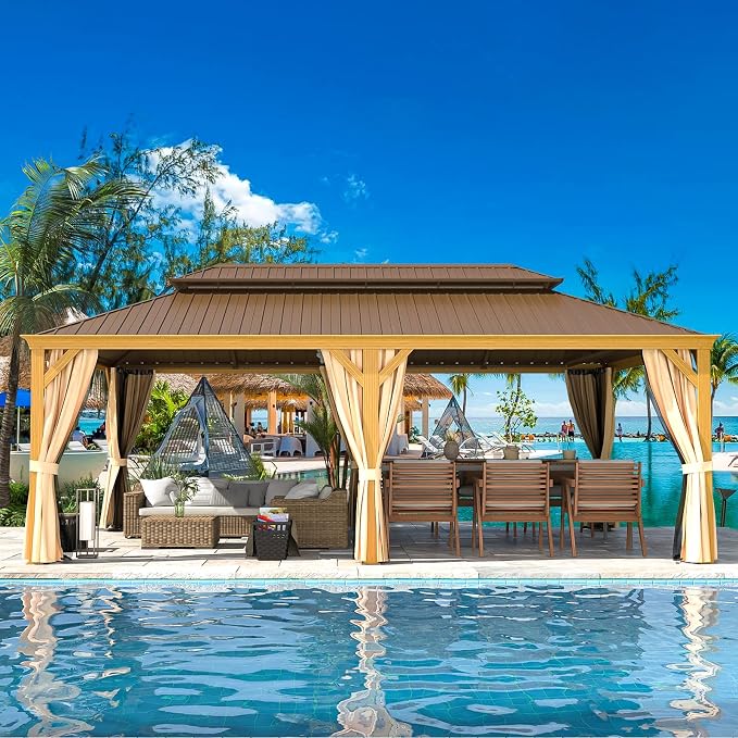 EROMMY 14'x22' Hardtop Gazebo, Galvanized Steel Double Roof - Image 8